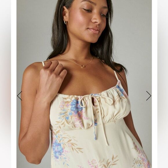 Lucky Brand Floral Printed Slip Dress Midi Cream Blue Size Small - Picture 3 of 15